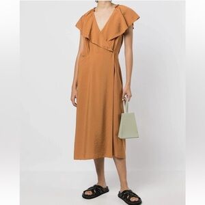 VINCE Braid Trim Flutter Sleeve Midi Wrap Dress